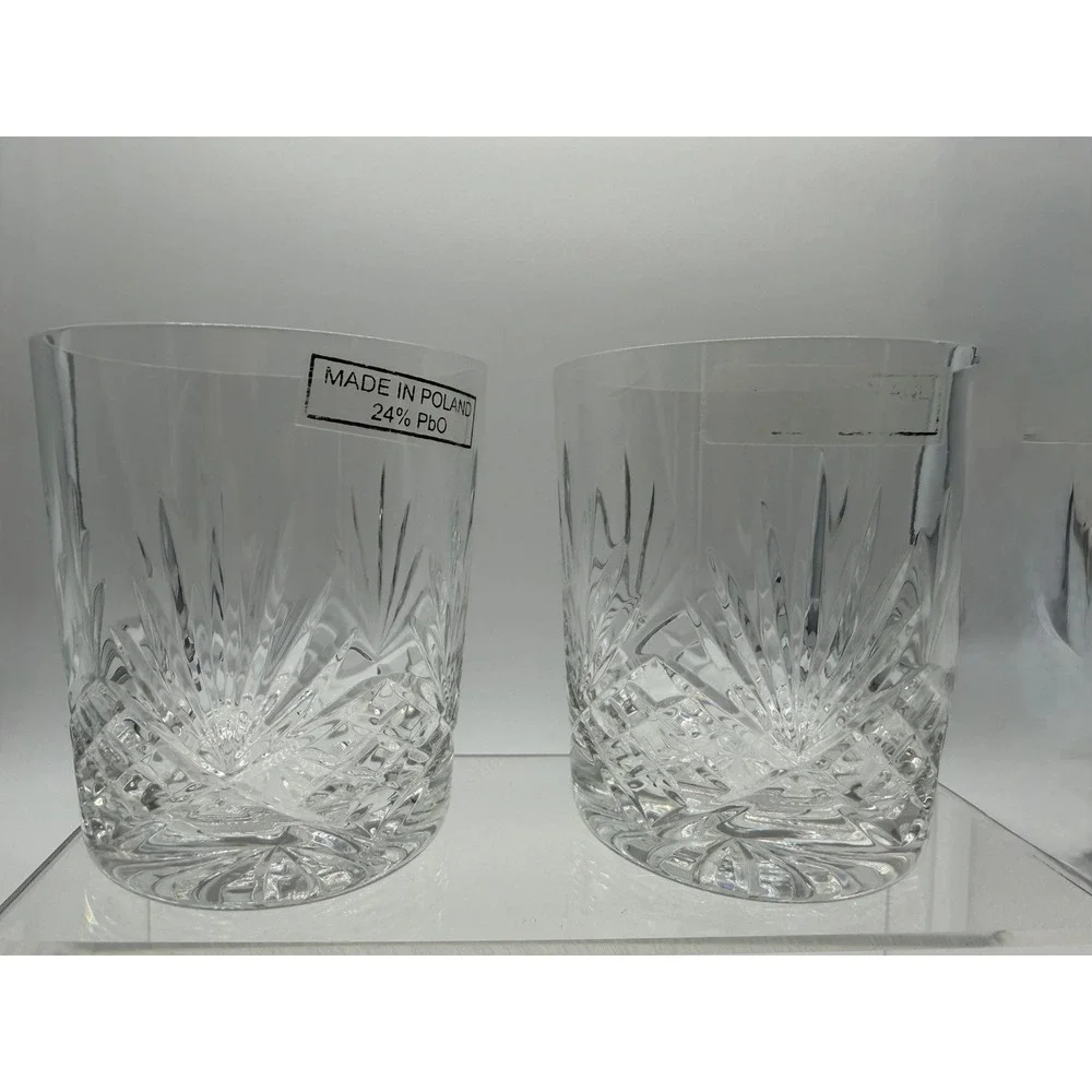 Made In Poland Set Of 2 24% Lead Crystal Double Old Fashioned Whiskey Glasses